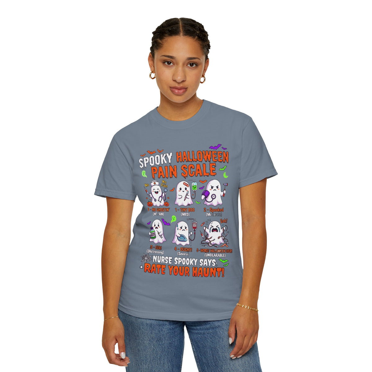 Halloween Ghost Pain Scale T-Shirt Spooky Halloween Pain Scale Nurse Funny Tee