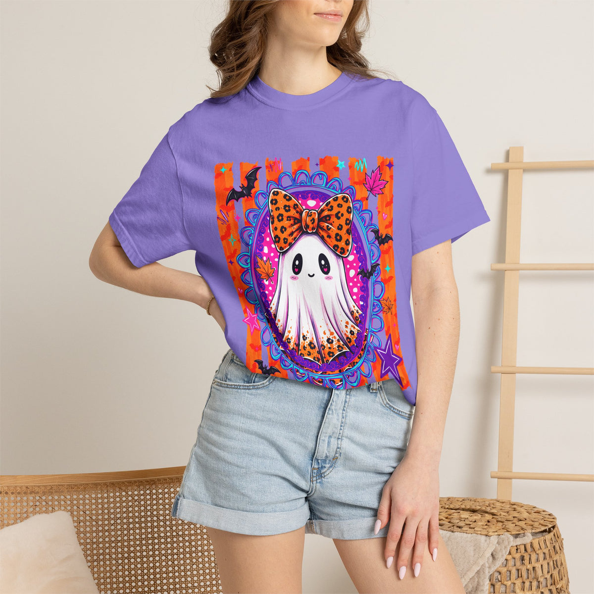 Halloween Ghost Tee Cute Polka Dot Bow Ghost Graphic T Shirt
