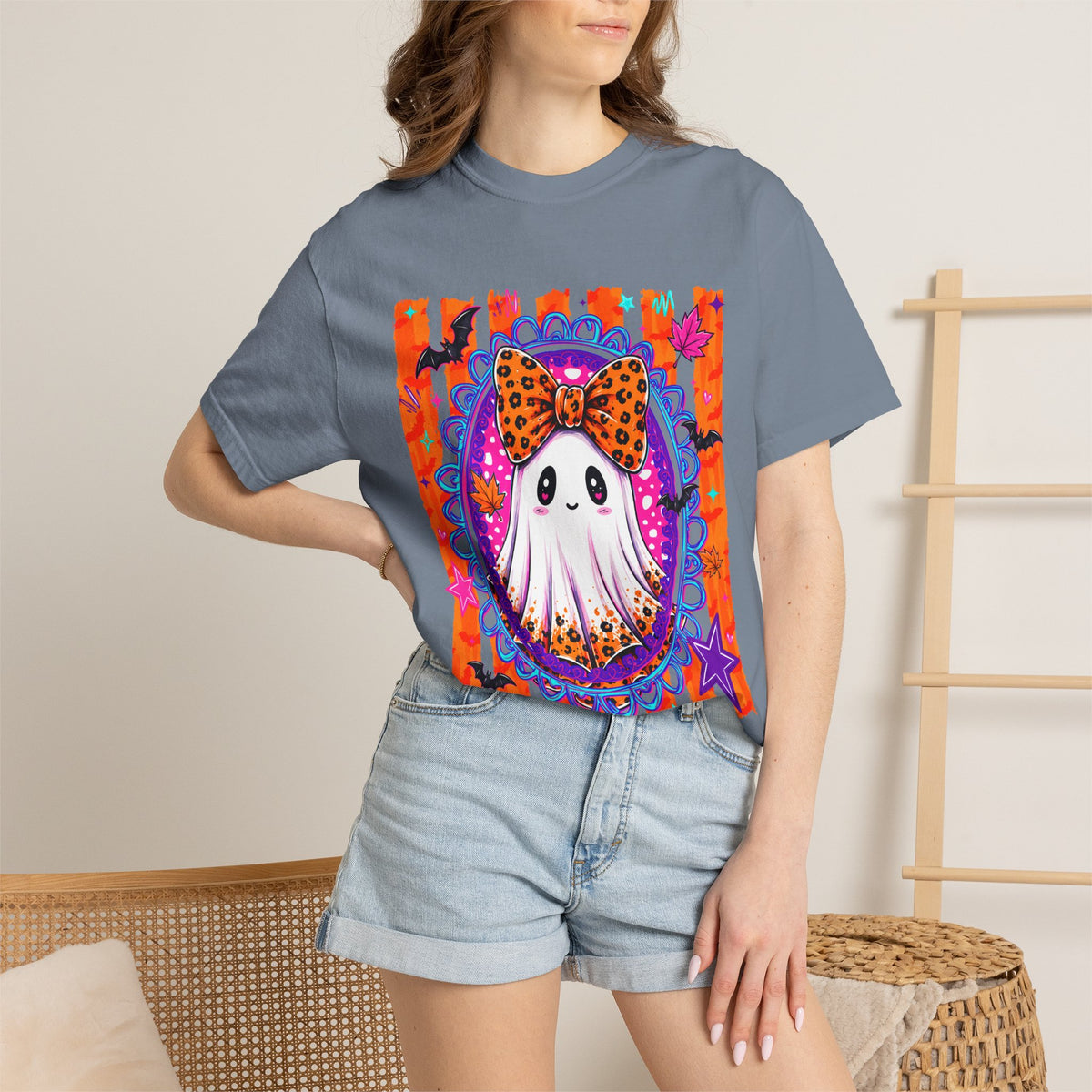 Halloween Ghost Tee Cute Polka Dot Bow Ghost Graphic T Shirt