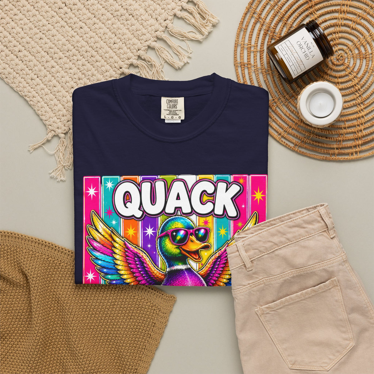 Quack Headed Duck T Shirt Vibrant Retro Rainbow Duck Graphic Tee