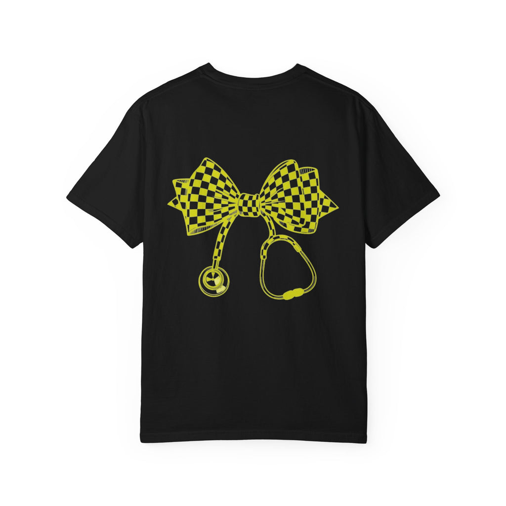 Checkerboard Bow Stethoscope T Shirt Nurse and Medical Student Gift