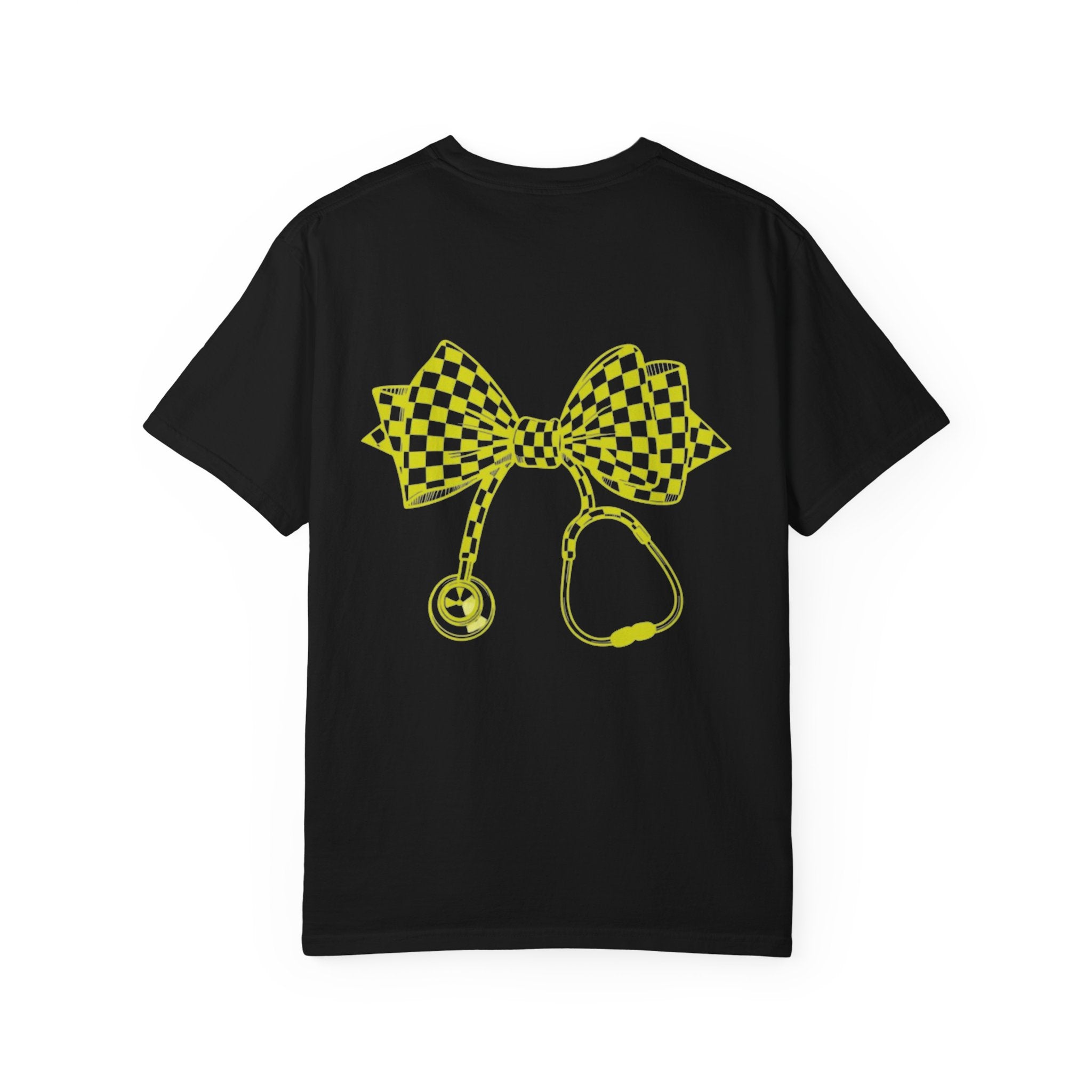 Checkerboard Bow Stethoscope T Shirt Nurse and Medical Student Gift