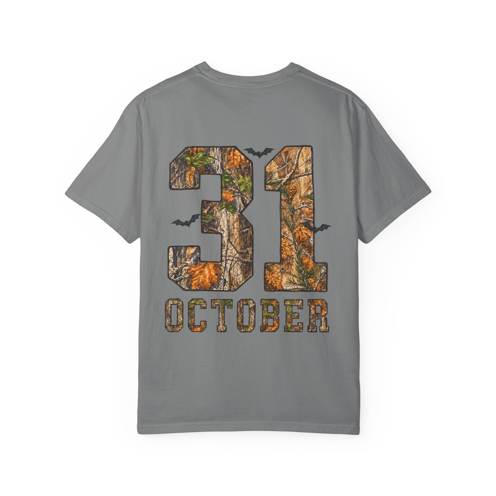 Halloween Ghost Treehouse T-Shirt Front and Back 31 October Camo Pumpkin Tee