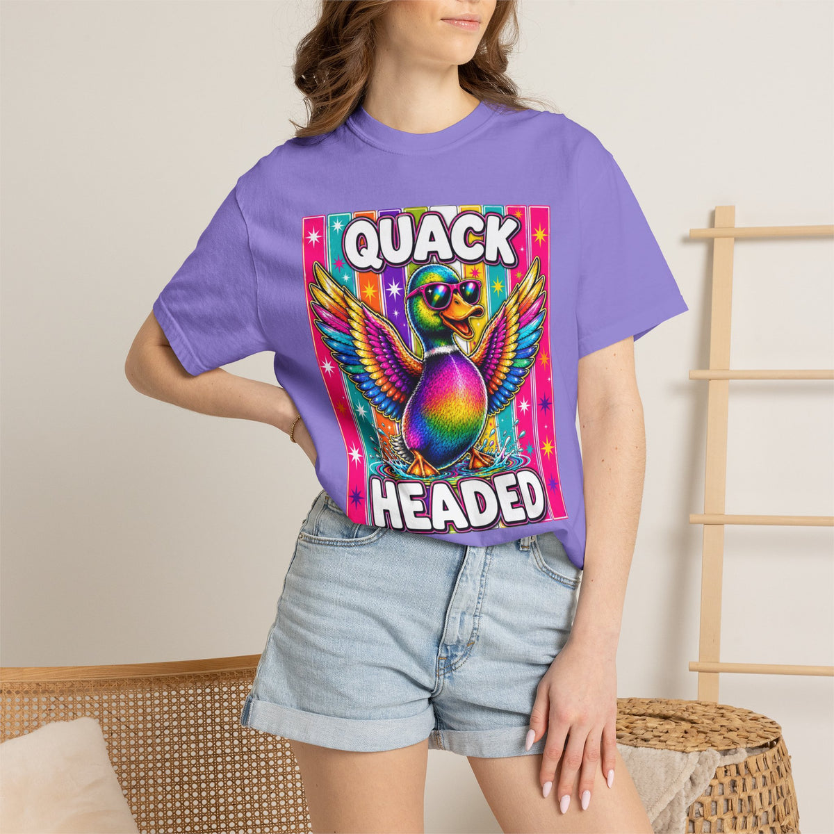 Quack Headed Duck T Shirt Vibrant Retro Rainbow Duck Graphic Tee
