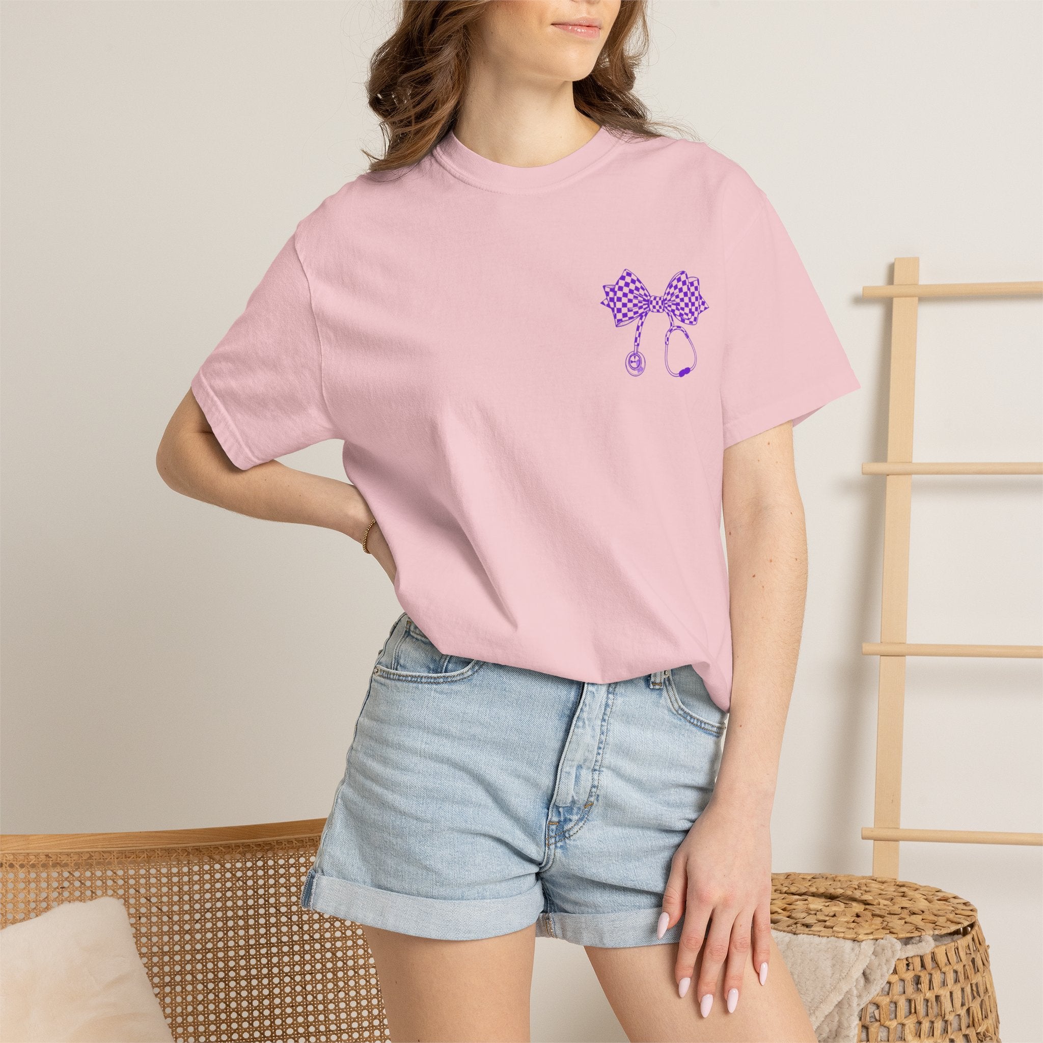 Nurse Stethoscope Bow T Shirt Checkered Medical Ribbon Tee