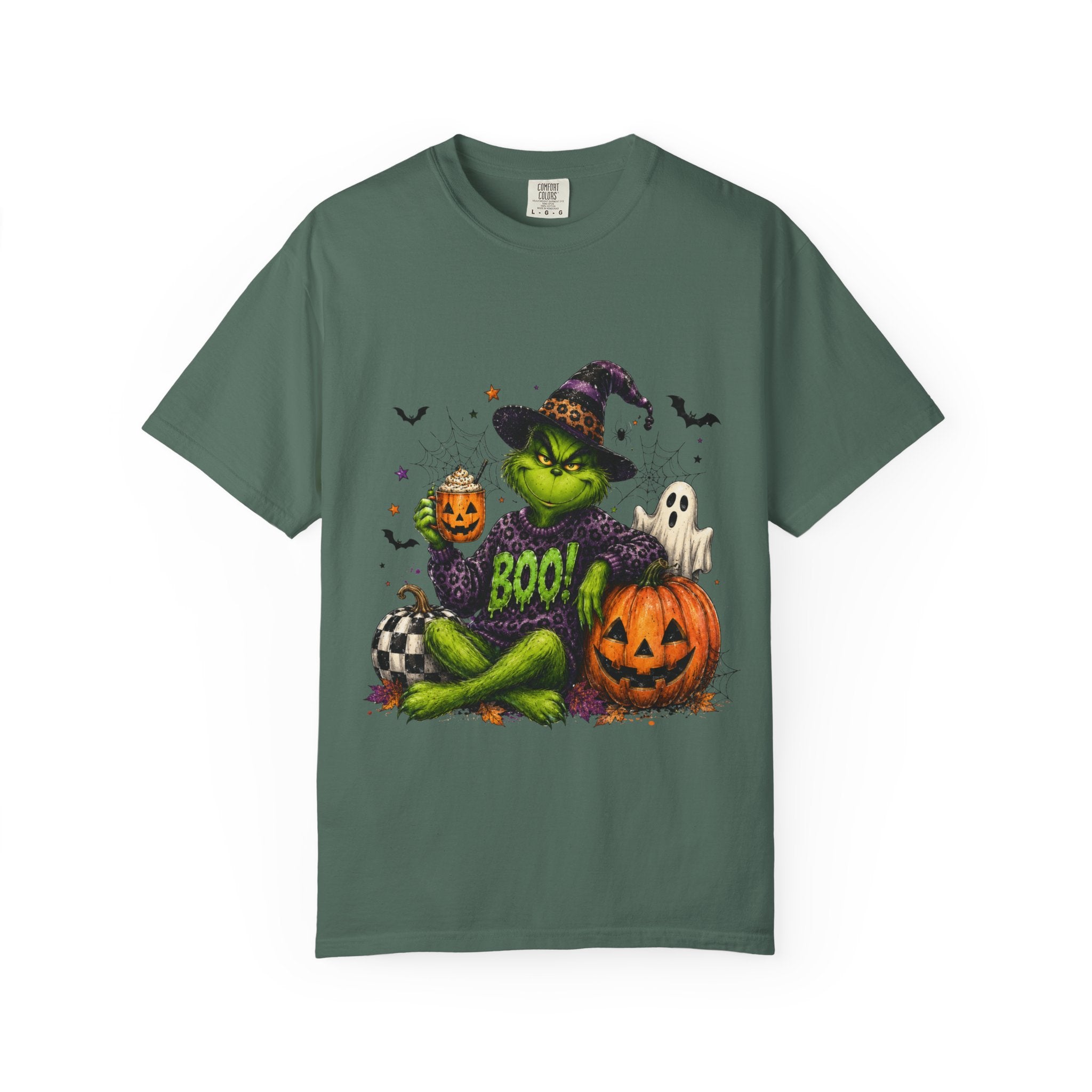 Halloween Grinch T Shirt BOO Witch Hat Pumpkin Graphic Tee