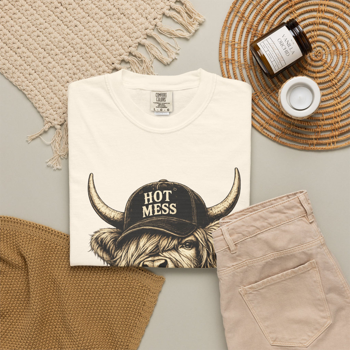 Hot Mess Highland Cow T Shirt Funny Cow with Coffee Graphic