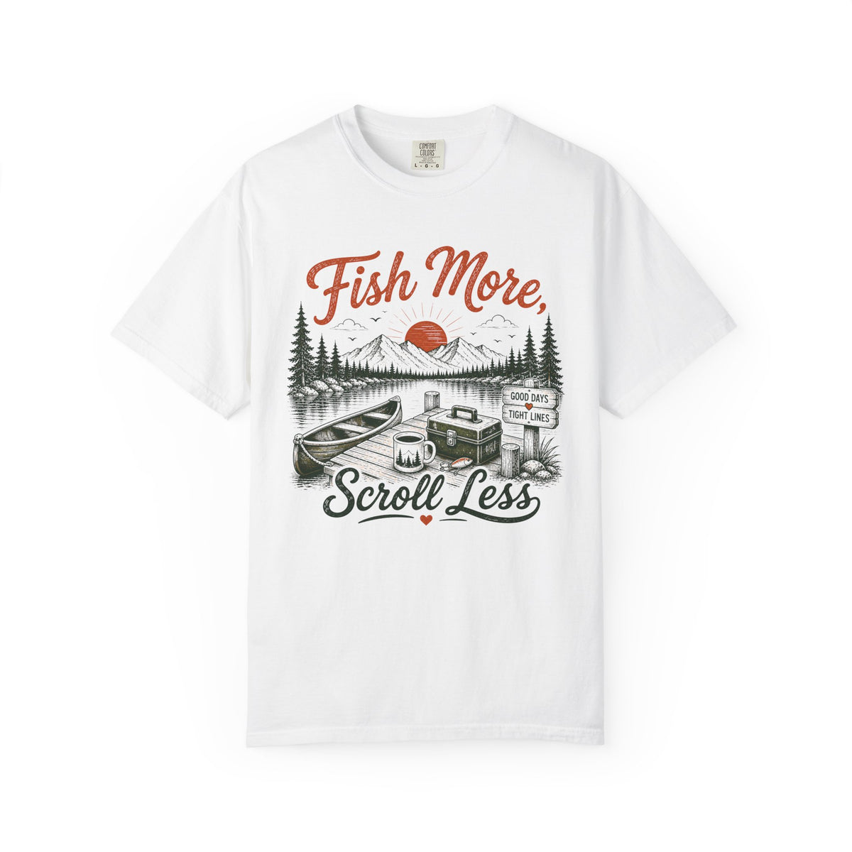 Fish More Scroll Less T Shirt Vintage Fishing Cabin Graphic Tee