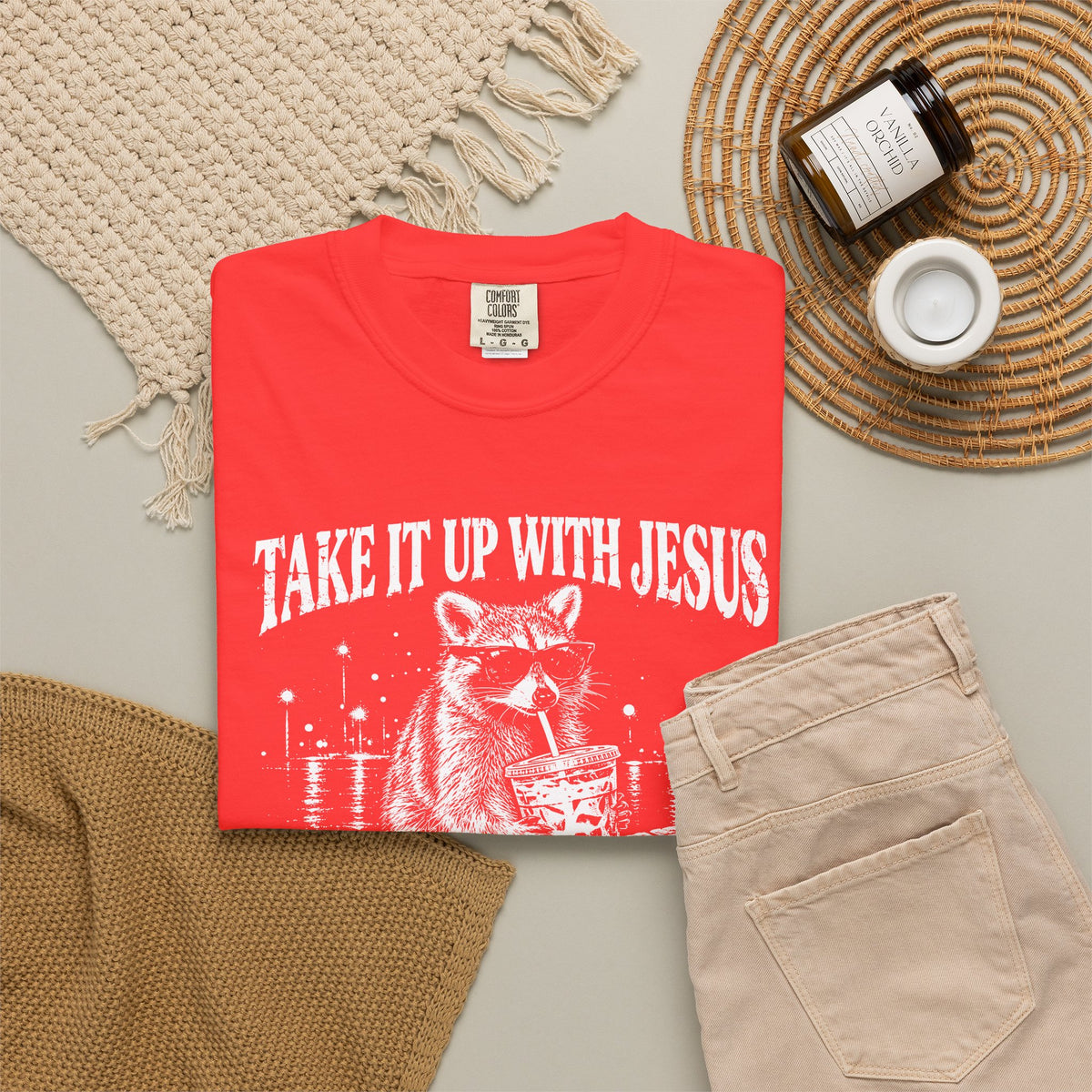 Take It Up With Jesus Shirt, Funny Raccoon Tee, He Made Me This Way, Sarcastic Christian Shirt, Funny Faith Gift, Unisex Graphic Tee