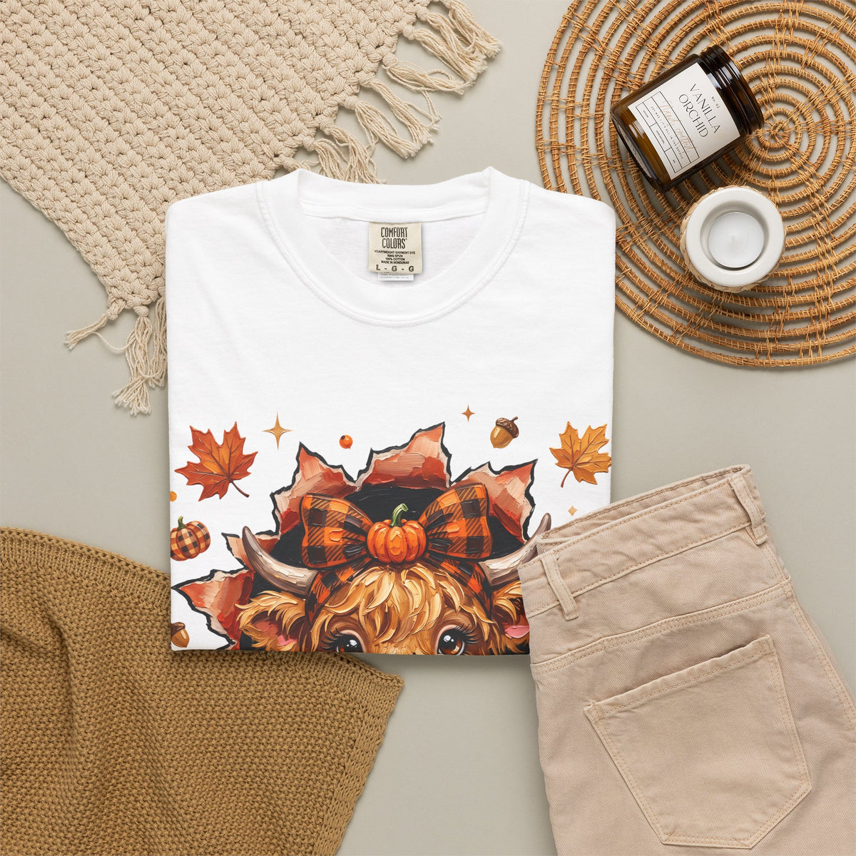 Highland Cow Autumn Tee Shirt Cute Fall Plaid Calf Design