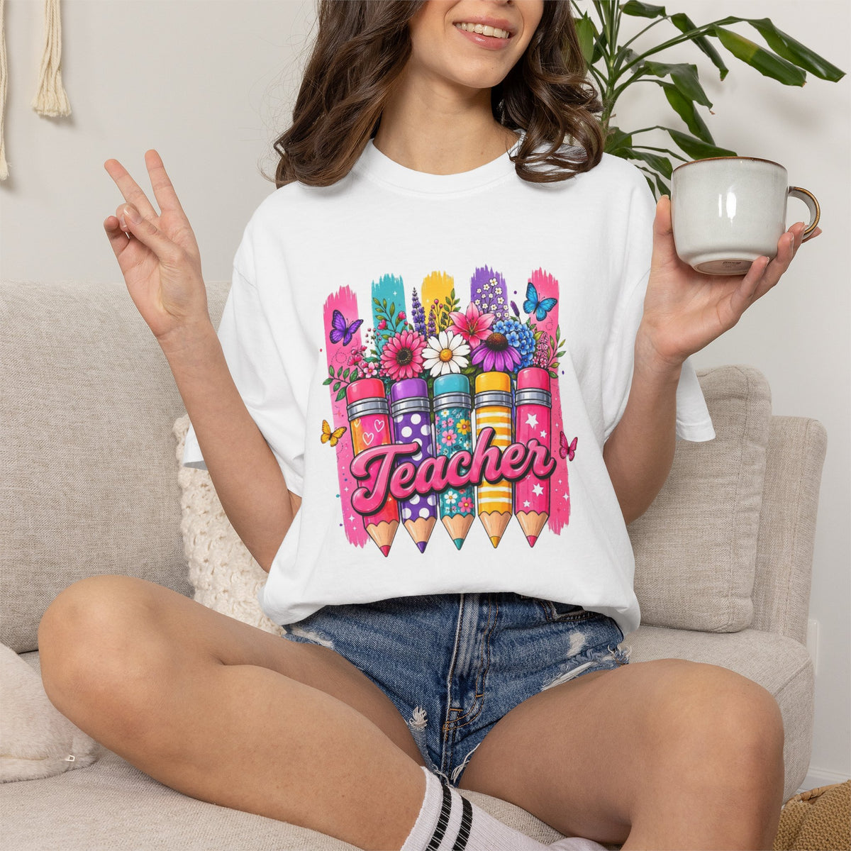 Colorful Pencil Bouquet Teacher T Shirt | Floral School Design