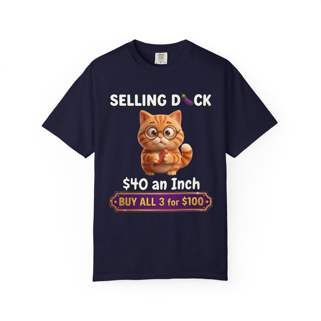 Funny Cat Graphic T-Shirt  Selling D ck Novelty Tee with Cute Kitten 40 an Inch Slogan