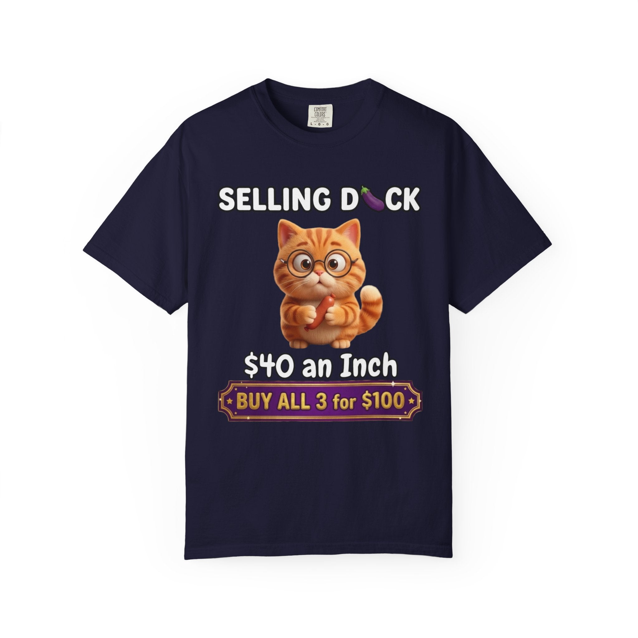 Funny Cat Graphic T-Shirt  Selling D ck Novelty Tee with Cute Kitten 40 an Inch Slogan