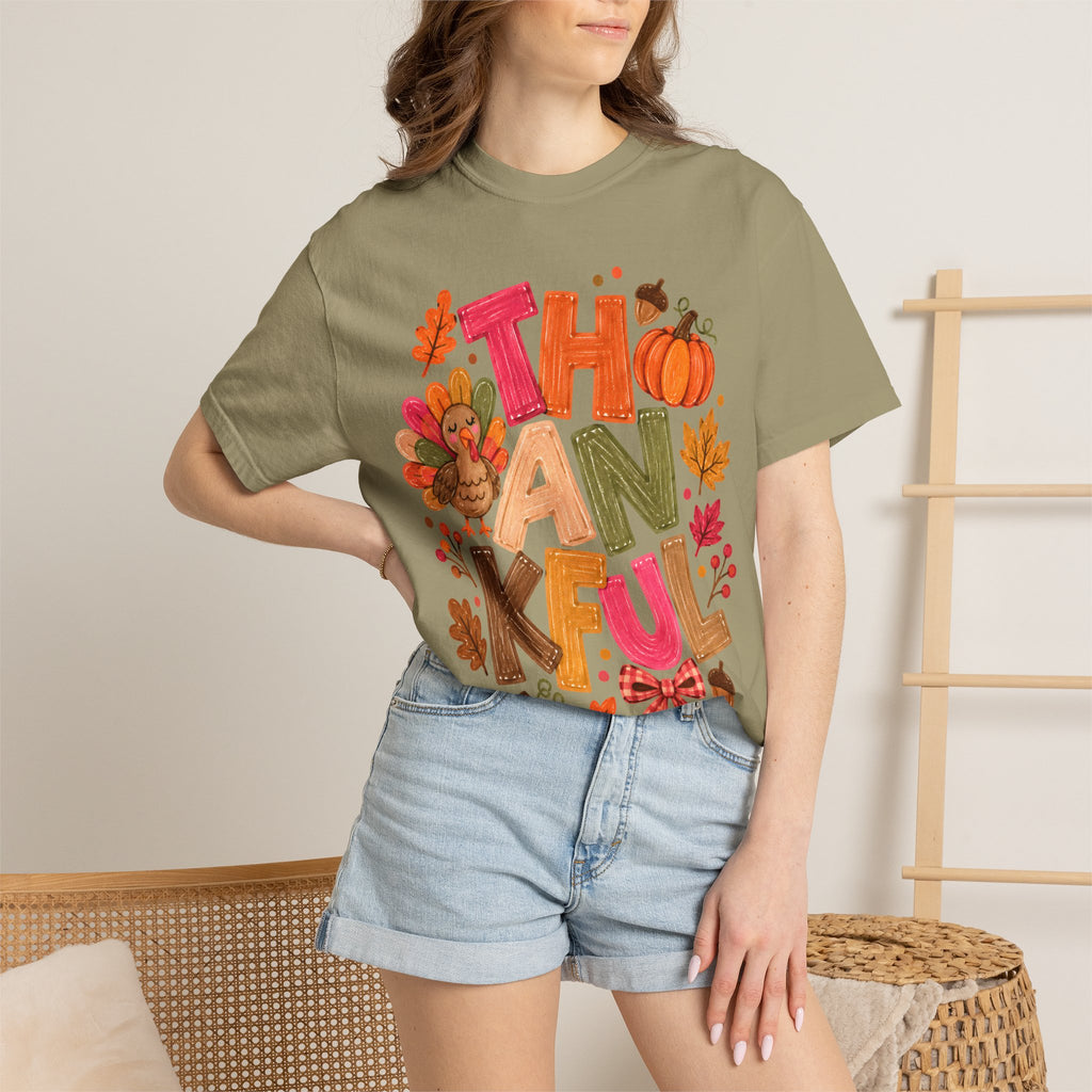 Thankful Turkey Shirt, Cute Thanksgiving Tee, Colorful Fall Graphic T-Shirt, Thanksgiving Outfit, Autumn Shirt, Fall Teacher Gift