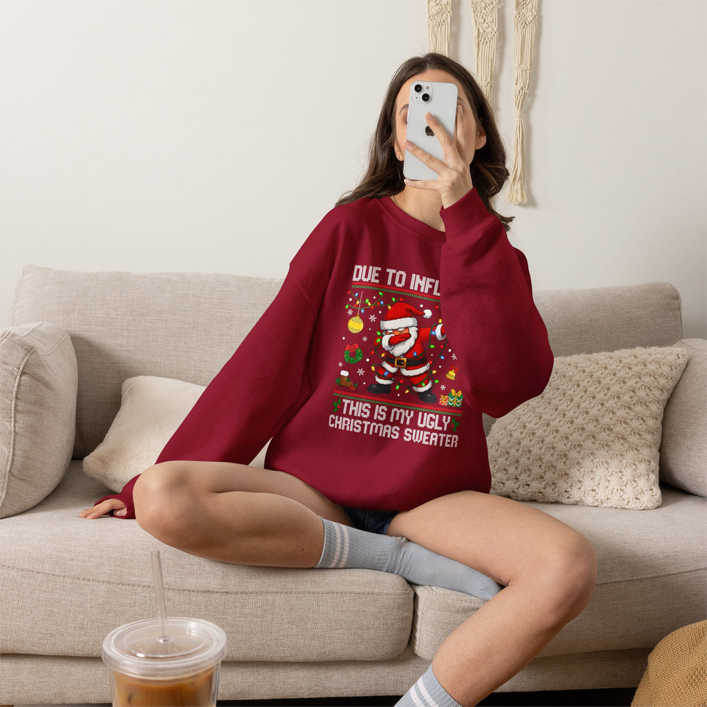 Due to Inflation Ugly Christmas Sweater, Funny Santa Sweatshirt, Dabbing Santa Christmas Shirt, Holiday Party Sweater, Christmas Gift
