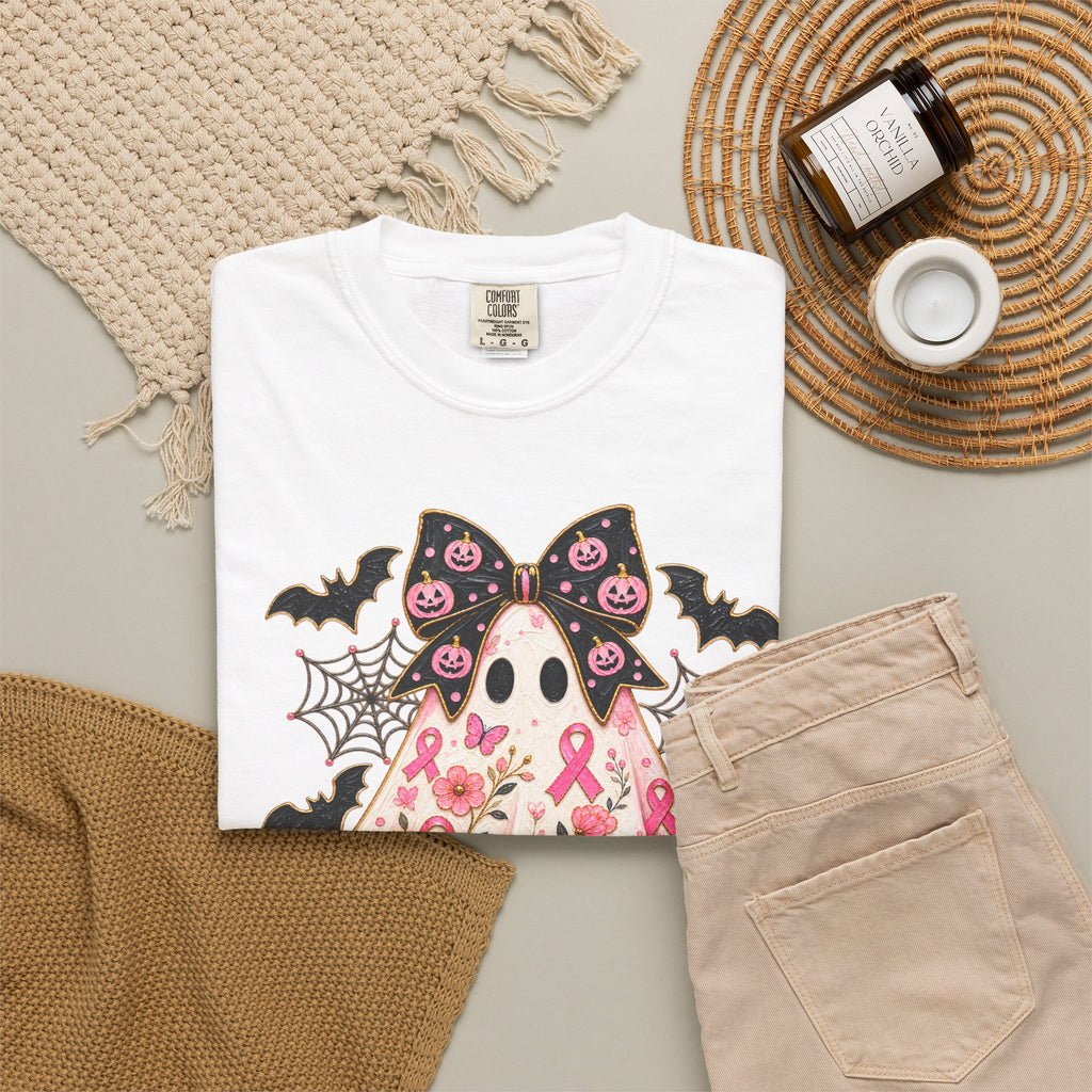 Pink Ribbon Ghost T shirt | Halloween Breast Cancer Awareness