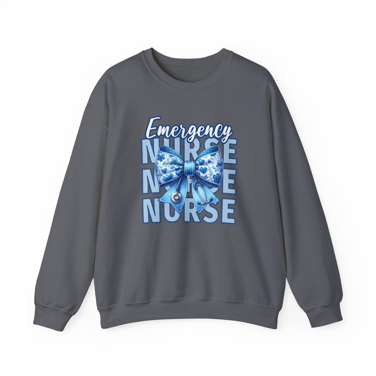Emergency Nurse Sweatshirt, ER Nurse Blue Bow Shirt, Emergency Room Nurse Gift, RN Sweatshirt, Cute Nurse Apparel, Nursing Gift