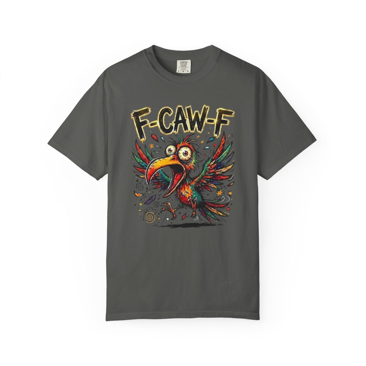 F-CAW-F Cartoon Parrot T-Shirt Colorful Tropical Bird Graphic Tee