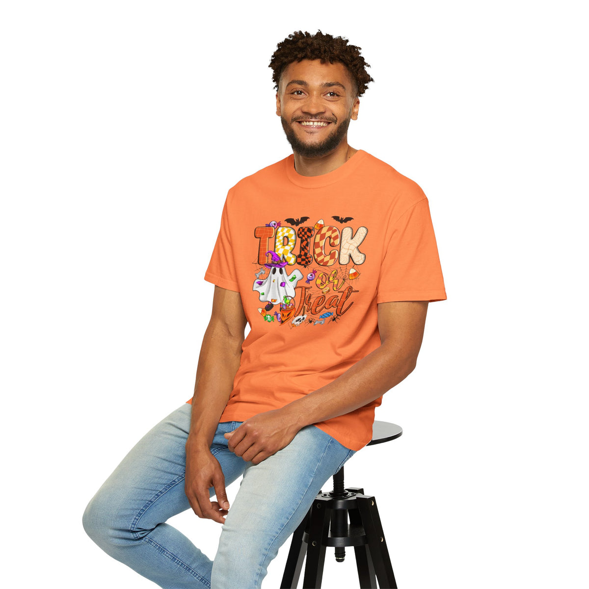 Trick or Treat Halloween T Shirt Cute Ghost Pumpkin and Candy Graphic Tee