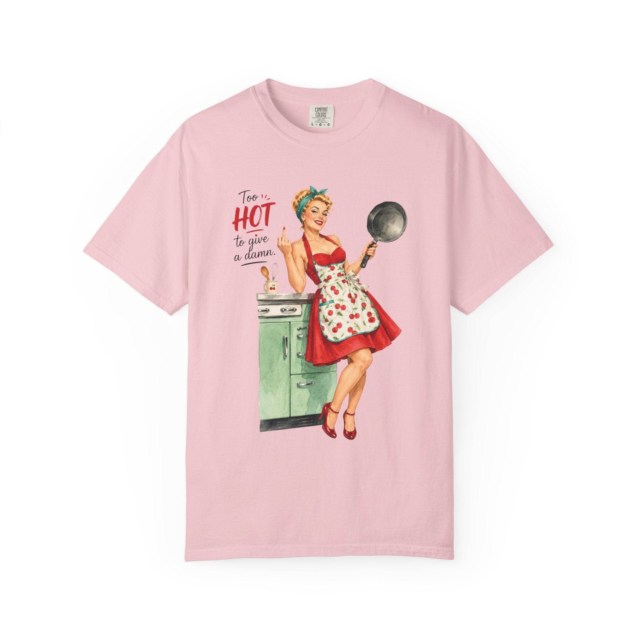 Vintage Pinup Cooking T-Shirt Too Hot to Handle Kitchen Tee