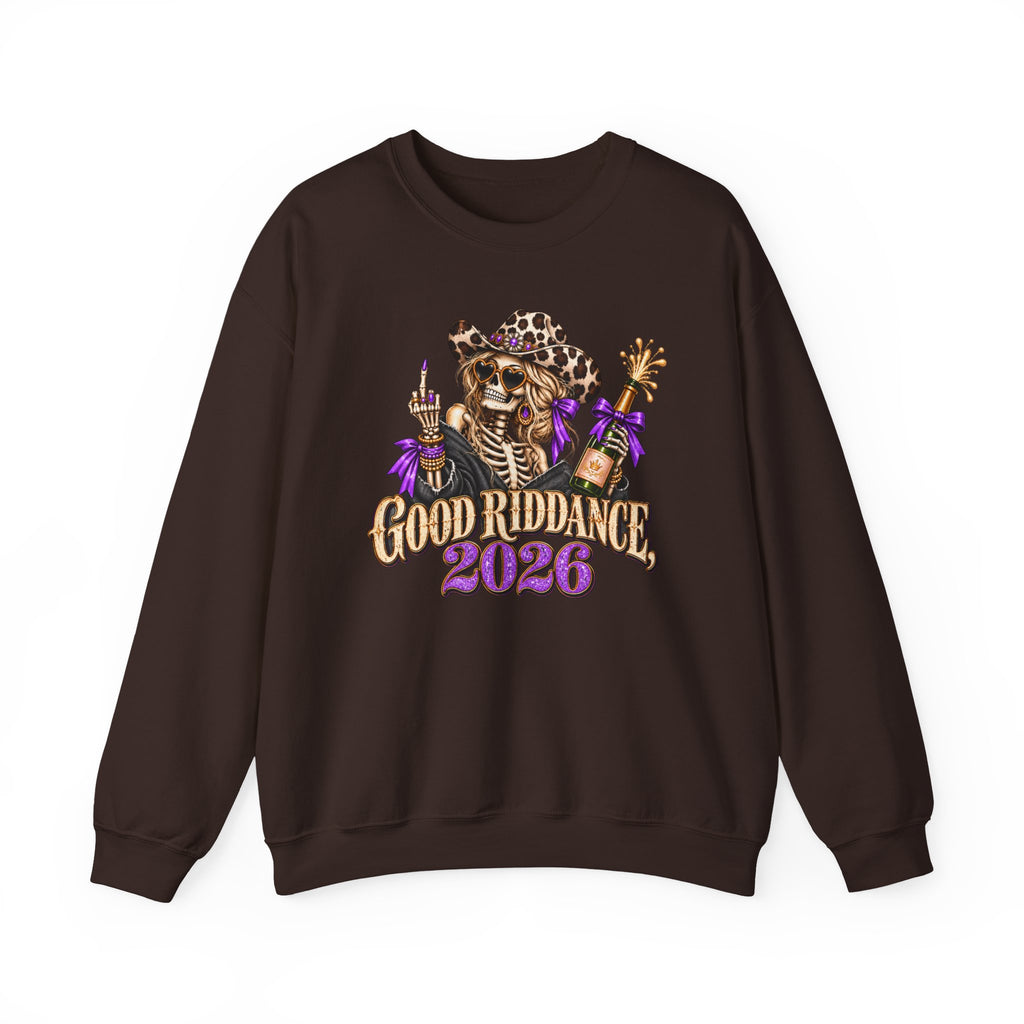 Good Riddance 2026 Sweatshirt, Funny New Years Eve Outfit, Sassy Skeleton Cowgirl Crewneck, Western Leopard Print Shirt, Sarcastic Gift