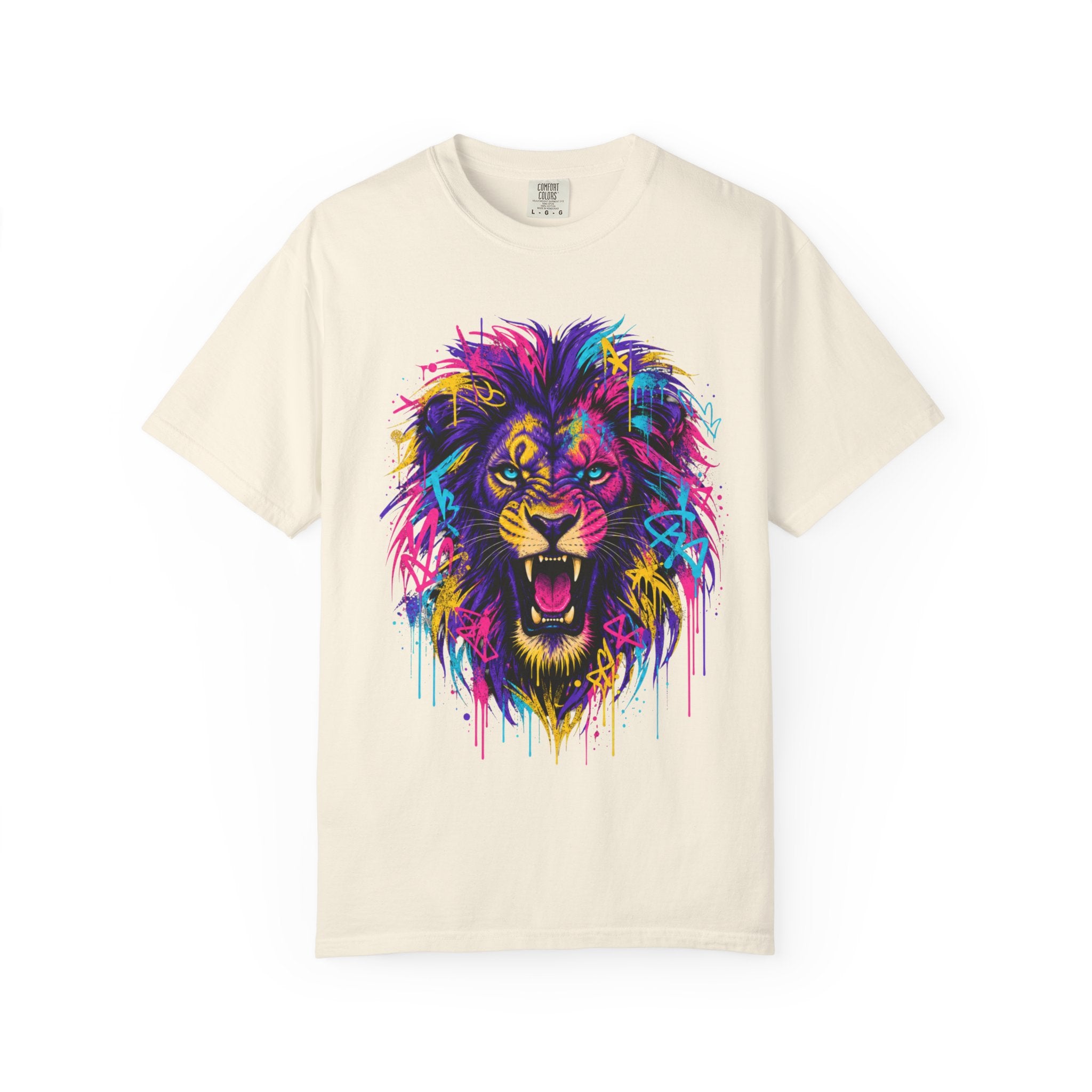 Colorful Roaring Lion T Shirt Vibrant Neon Animal Graphic Tee