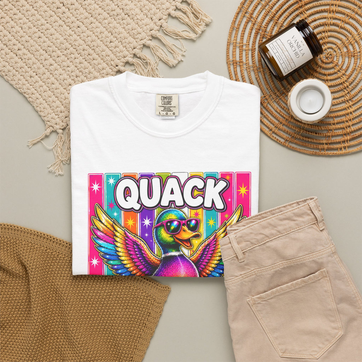 Quack Headed Duck T Shirt Vibrant Retro Rainbow Duck Graphic Tee