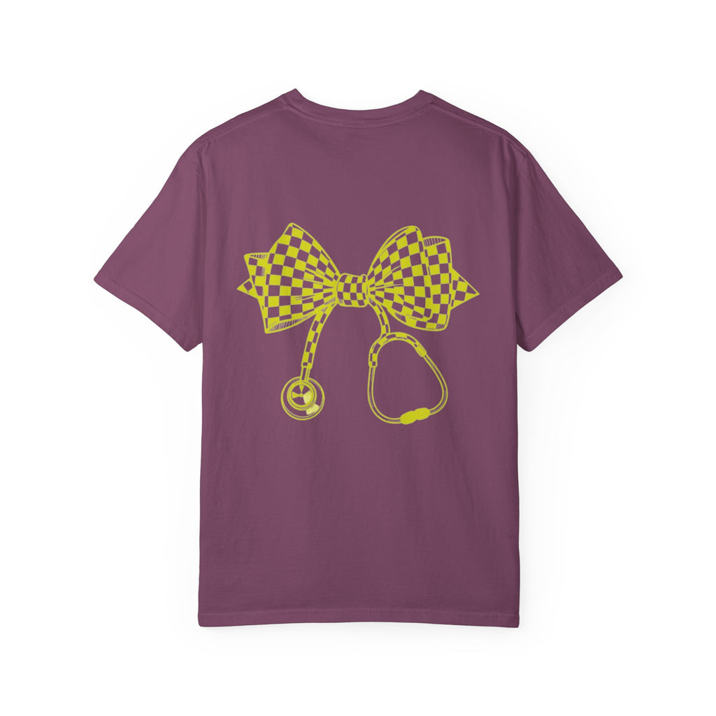 Checkerboard Bow Stethoscope T Shirt Nurse and Medical Student Gift