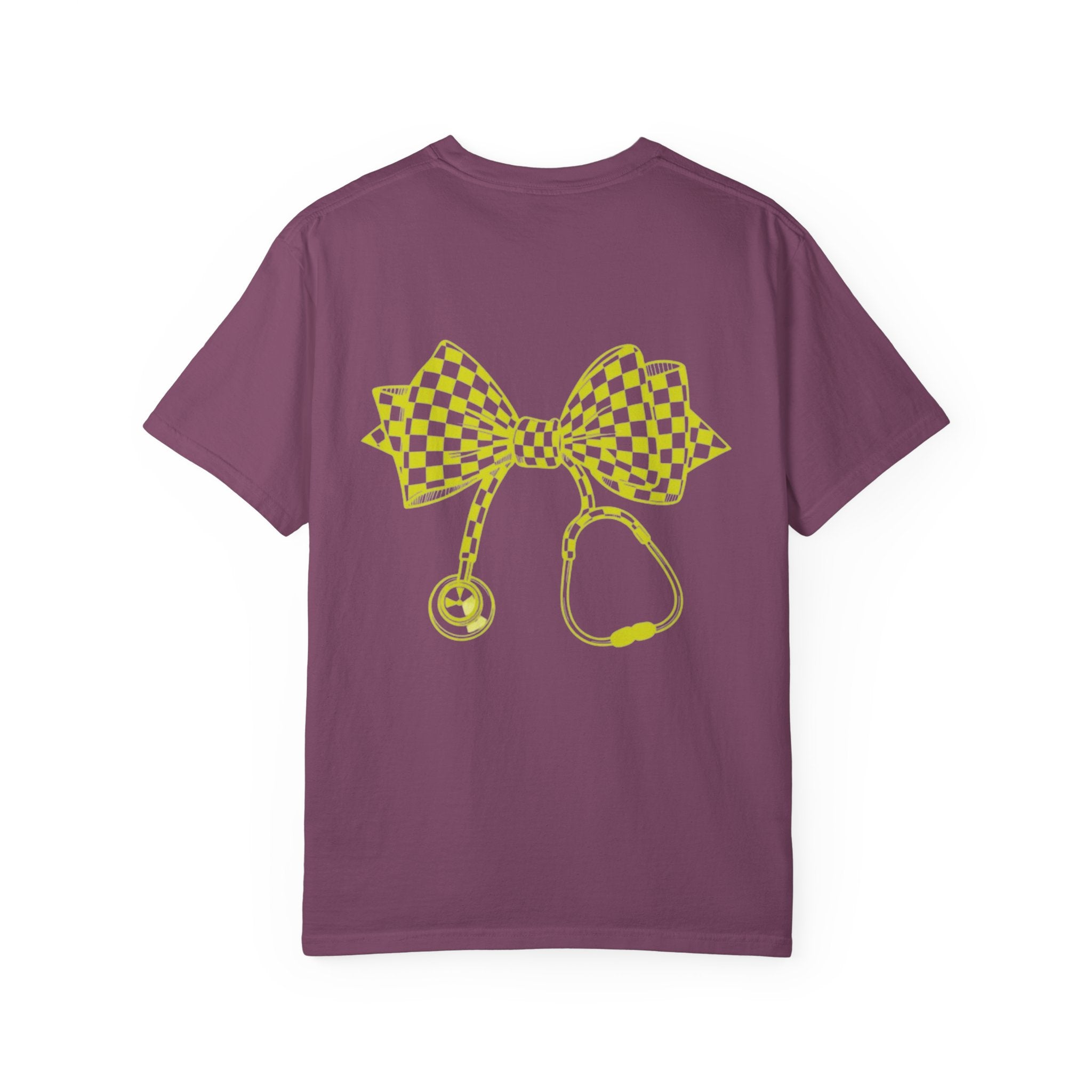 Checkerboard Bow Stethoscope T Shirt Nurse and Medical Student Gift