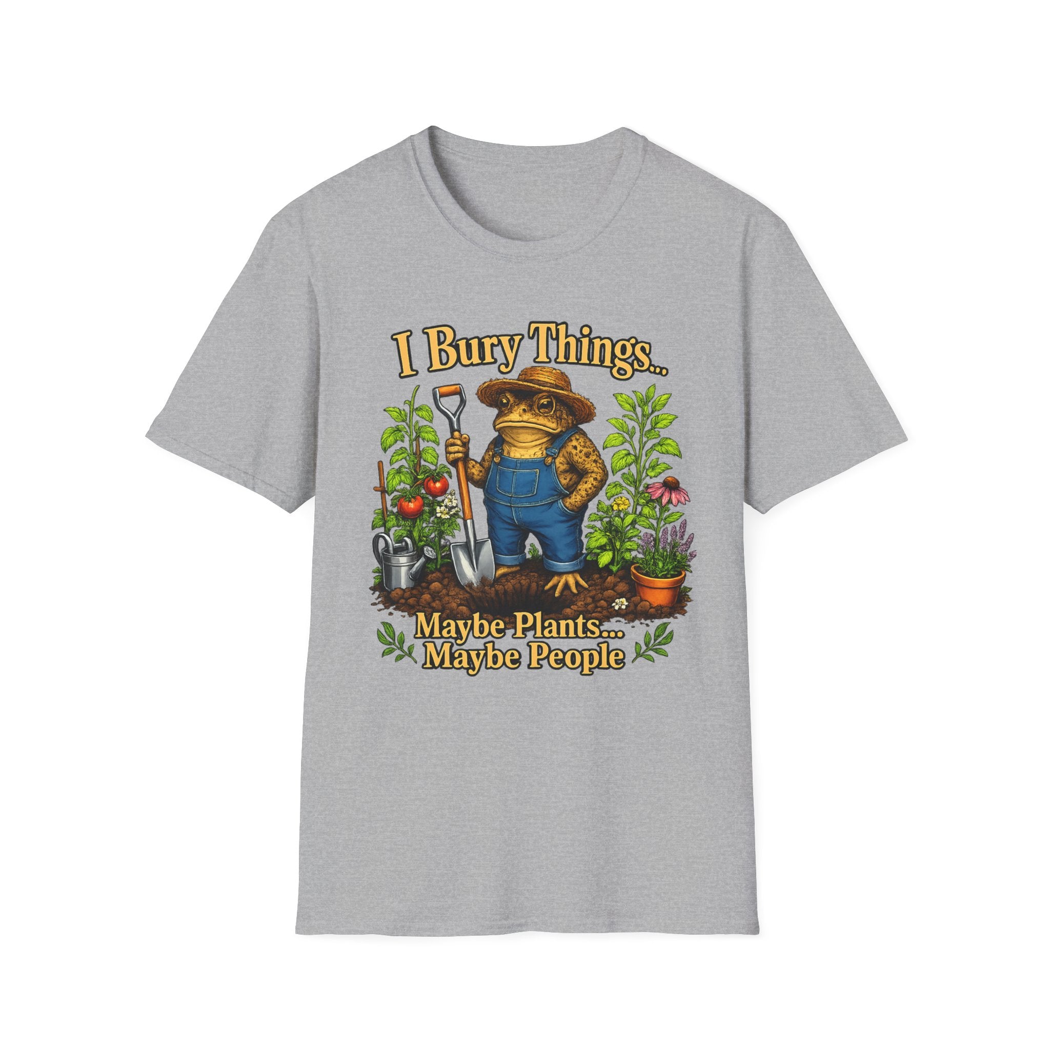 Garden T-Shirt — "I Bury Things" Frog Gardener Tee (Maybe Plants, Maybe People)
