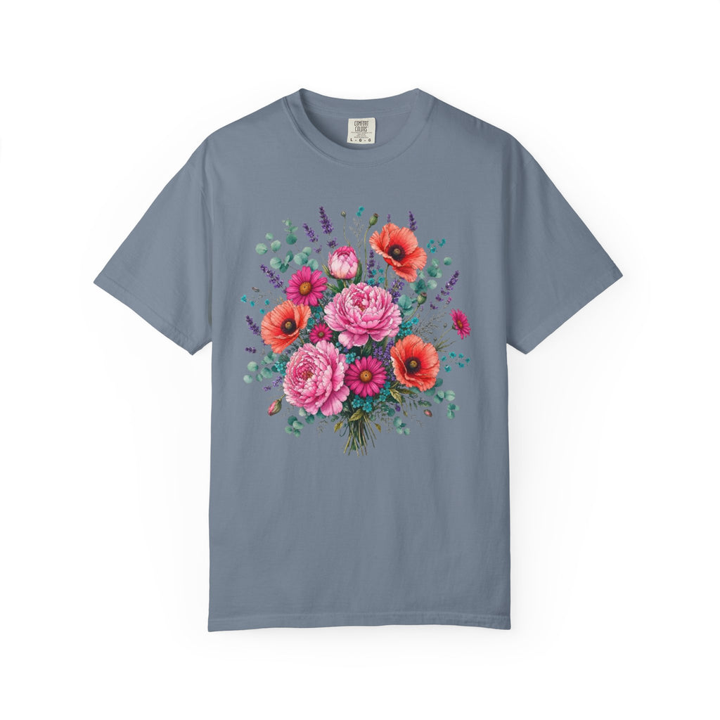 Floral Bouquet T Shirt  Pink Peony and Poppy Garden Tee