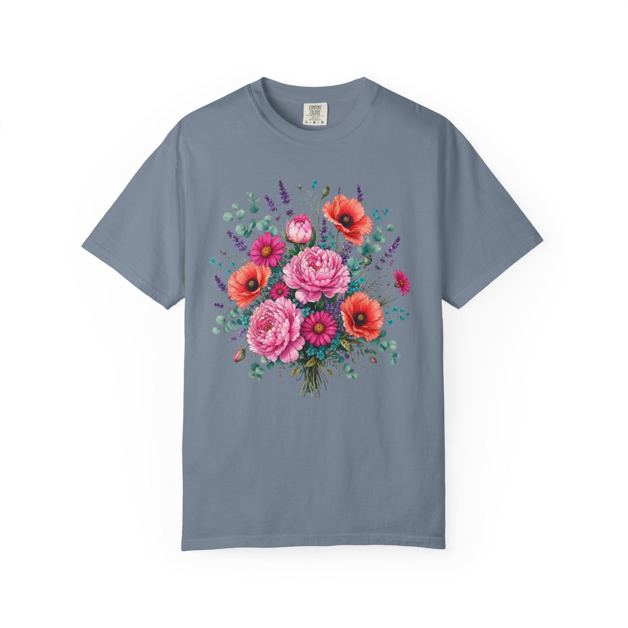 Floral Bouquet T Shirt  Pink Peony and Poppy Garden Tee