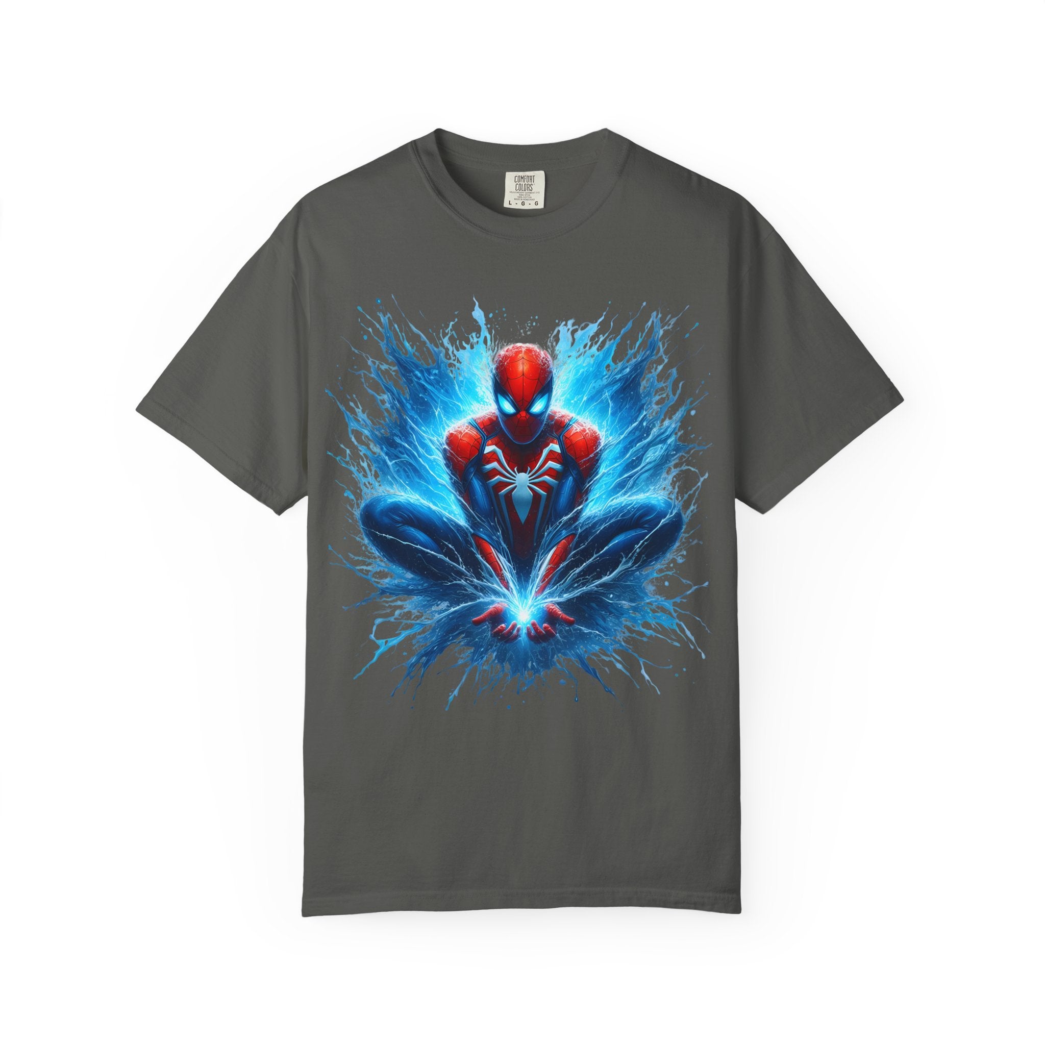 Spider Hero Graphic T Shirt Dynamic Blue Splash Superhero Tee