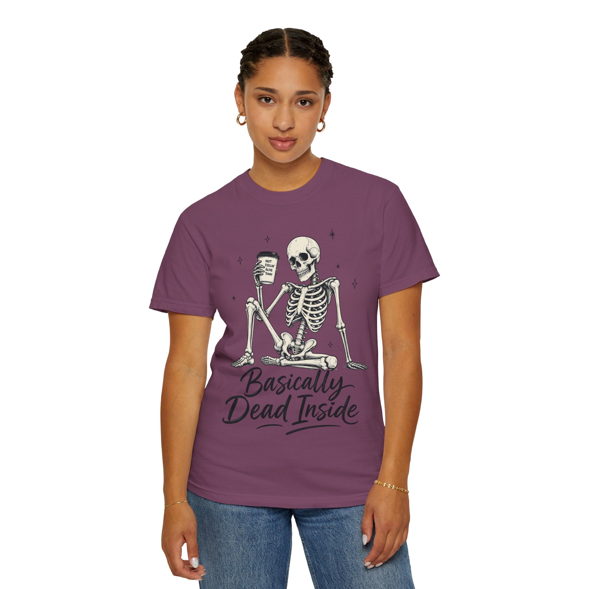 T Shirt Basically Dead Inside Skeleton Coffee Graphic Tee