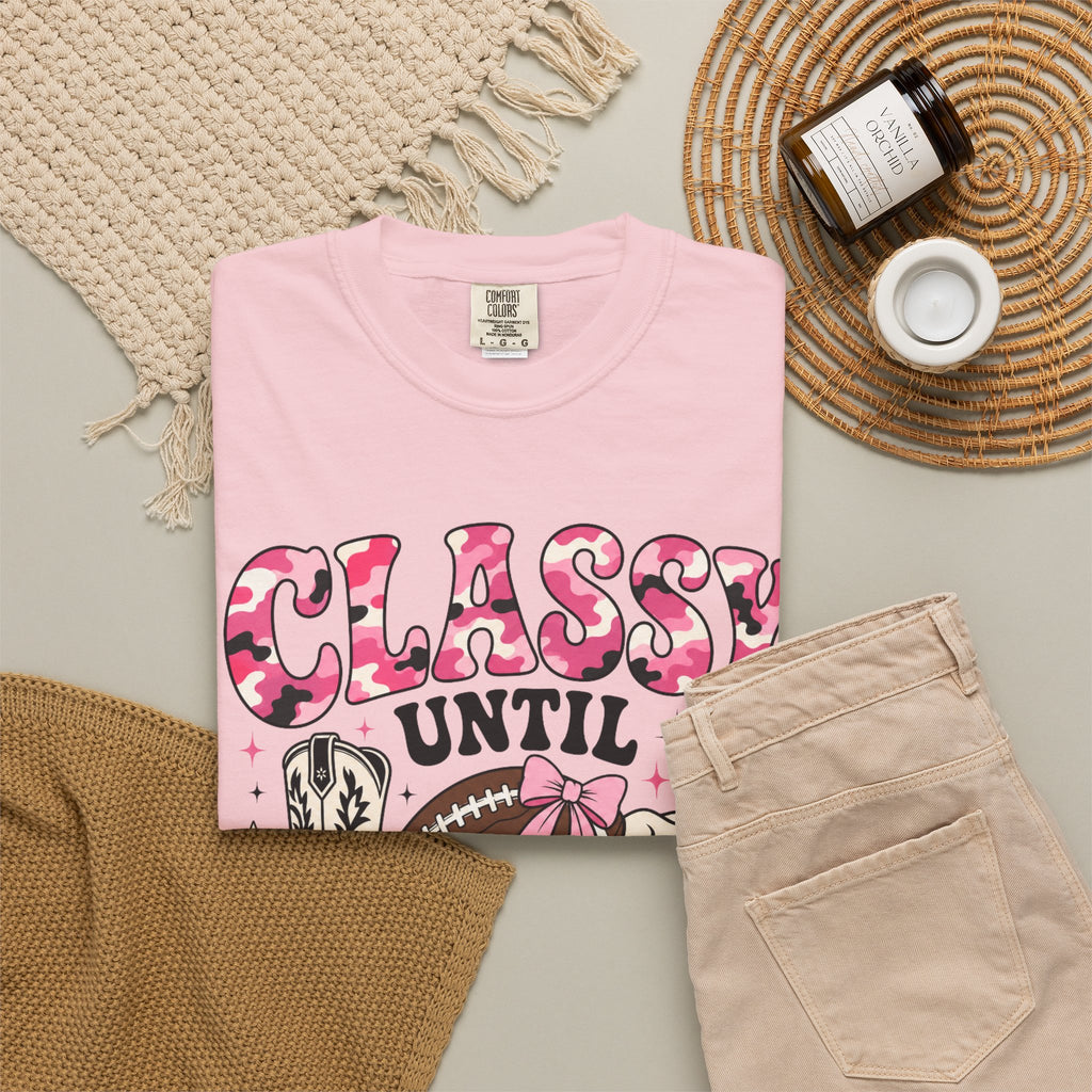 Classy Until Kickoff Football T Shirt Retro Cowgirl Game Day Tee