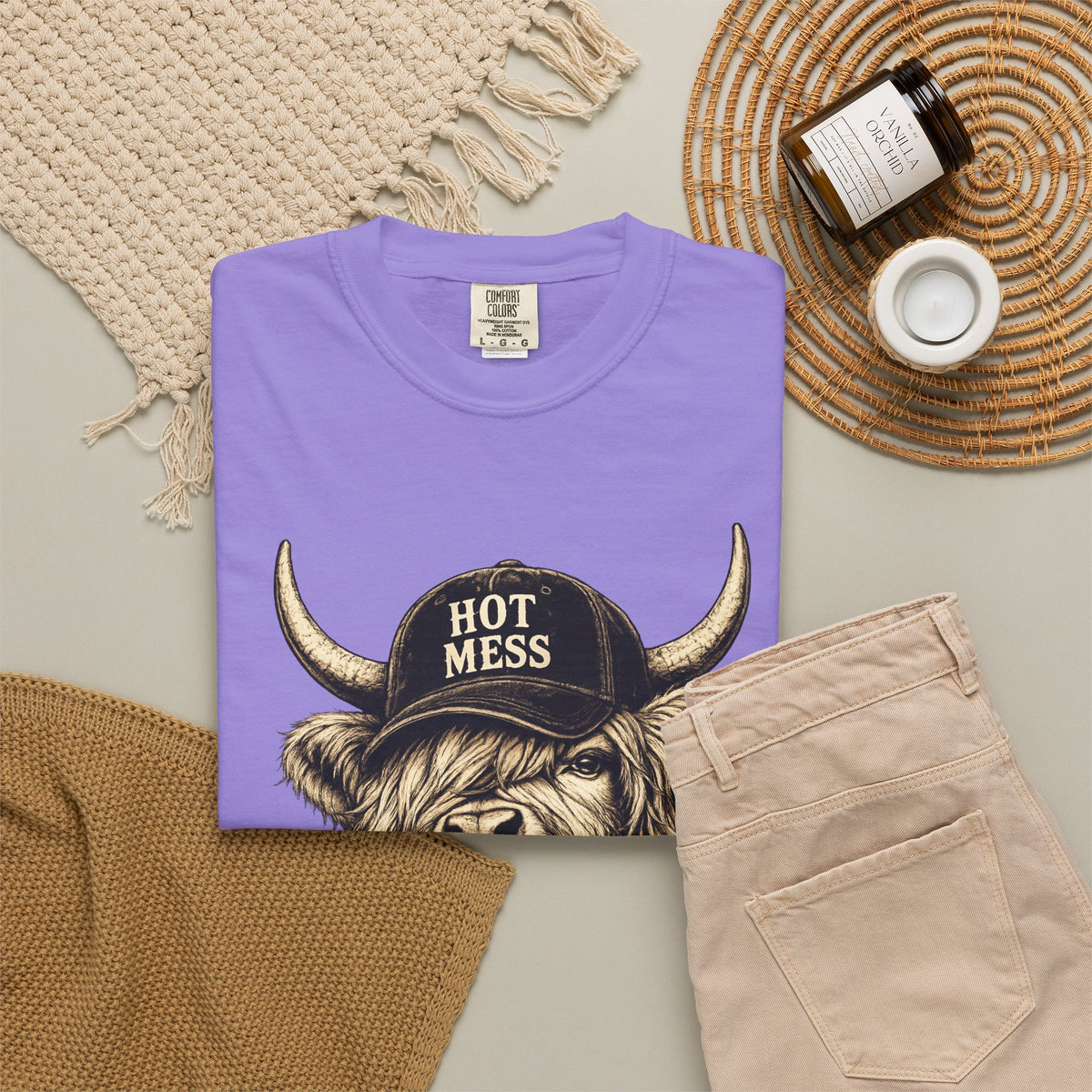 Hot Mess Highland Cow T Shirt Funny Cow with Coffee Graphic