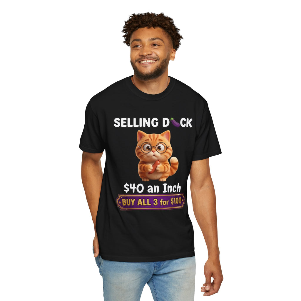 Funny Cat Graphic T-Shirt  Selling D ck Novelty Tee with Cute Kitten 40 an Inch Slogan