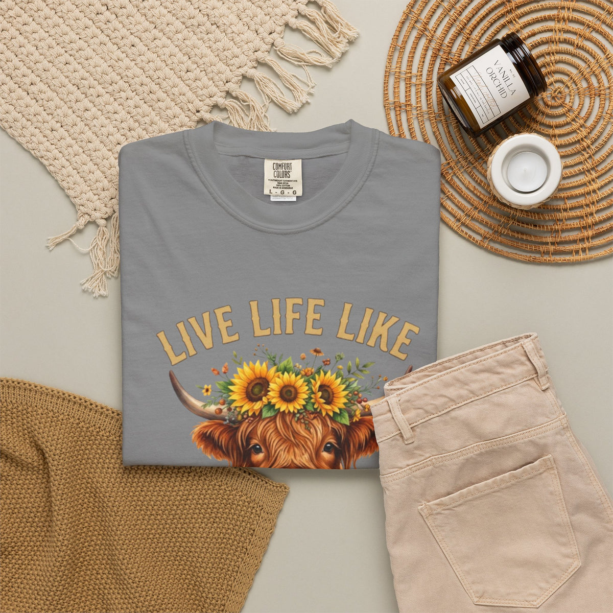 Live Life Like Someone Left the Gate Open Cow Tee Shirt Sunflower Highland Cattle Tee