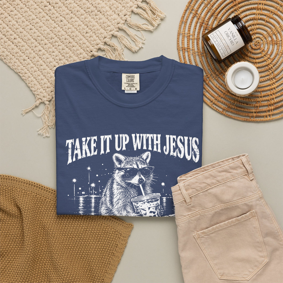 Take It Up With Jesus Shirt, Funny Raccoon Tee, He Made Me This Way, Sarcastic Christian Shirt, Funny Faith Gift, Unisex Graphic Tee
