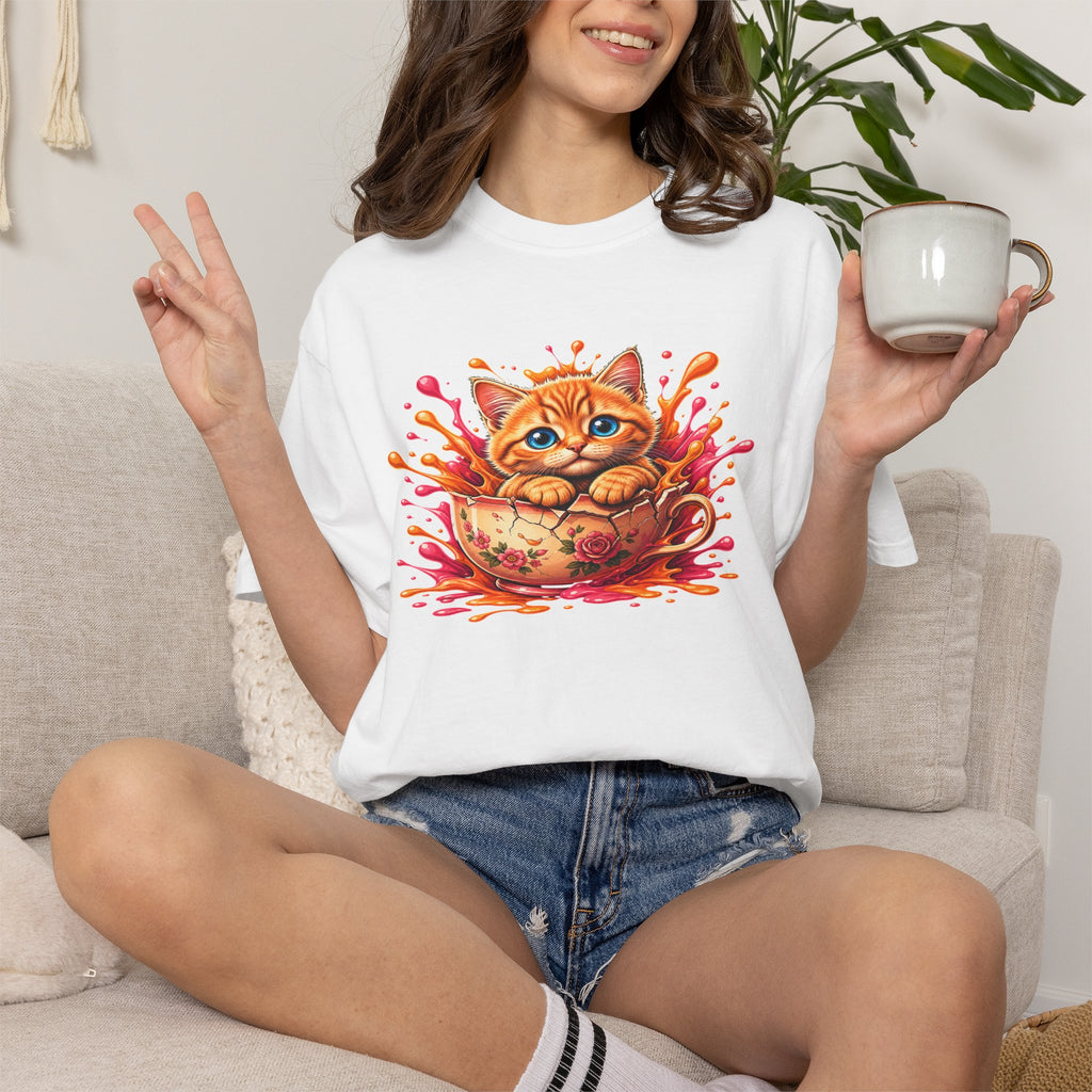 Cat Splash T Shirt Cute Orange Kitten Graphic Tee