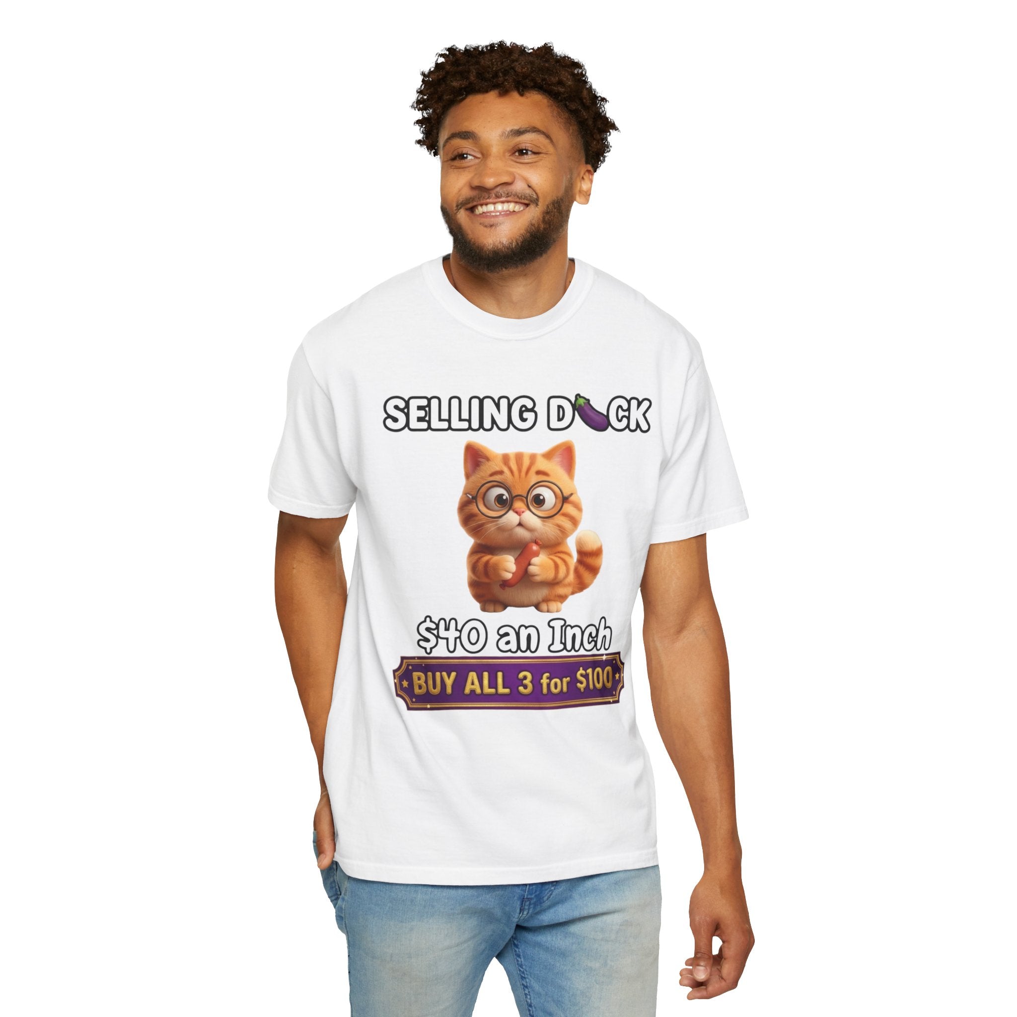 Funny Cat Graphic T-Shirt  Selling D ck Novelty Tee with Cute Kitten 40 an Inch Slogan