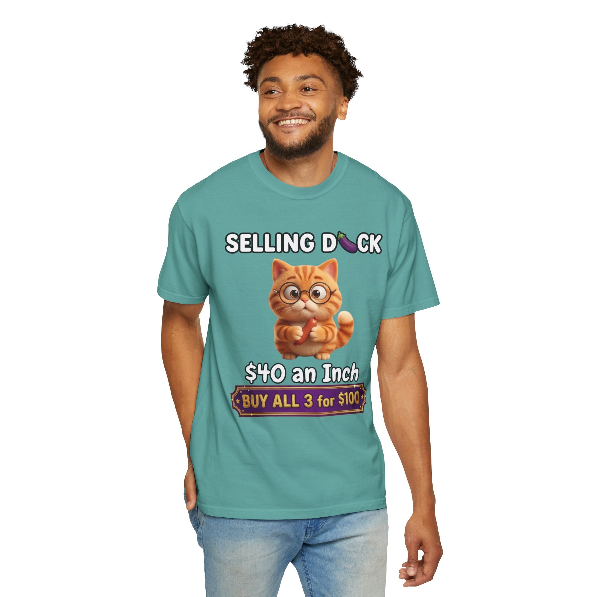 Funny Cat Graphic T-Shirt  Selling D ck Novelty Tee with Cute Kitten 40 an Inch Slogan