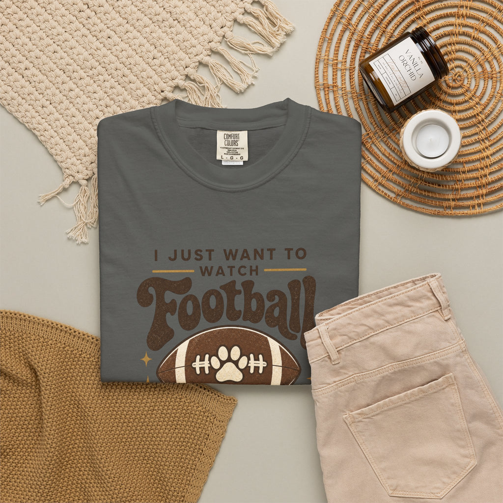 Football and Dog T Shirt I Just Want to Watch Football and Hang Out With My Dog Graphic Tee
