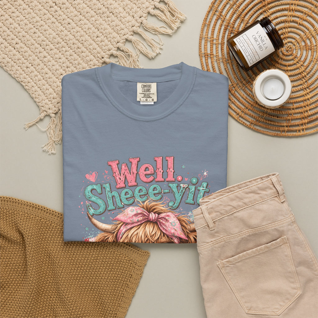 T-Shirt Well Sheey it Cute Highland Cow Graphic Tee