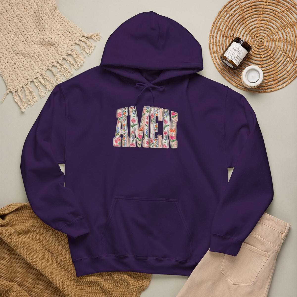 Floral AMEN Hoodie, Christian Faith Sweatshirt, Colorful Floral Religious Hoodie, Inspirational Christian Gift for Women