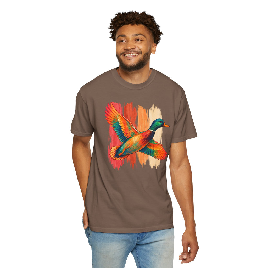 Colorful Flying Duck Tee | Vibrant Mallard Illustration, Nature Shirt