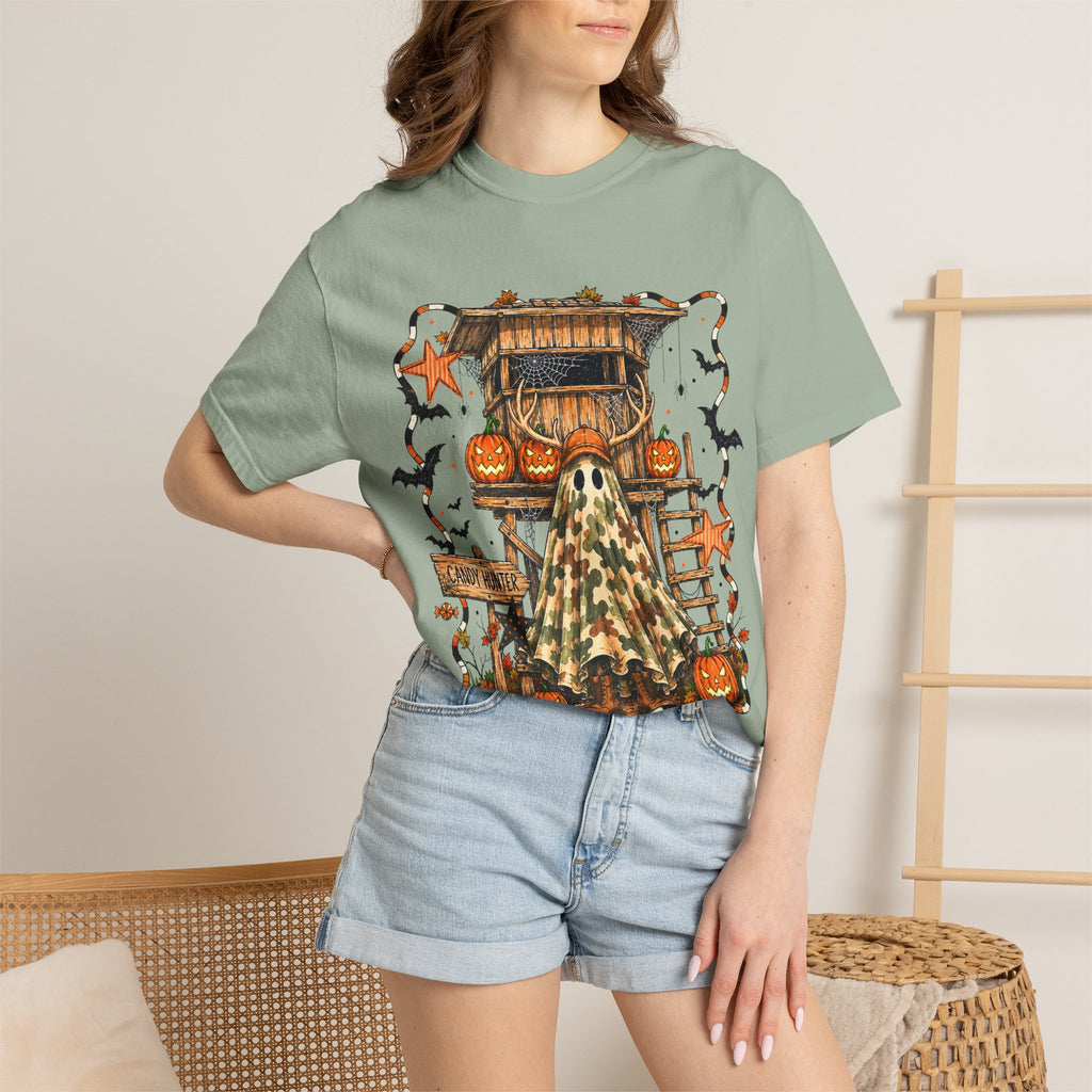 Halloween Ghost Treehouse T-Shirt Front and Back 31 October Camo Pumpkin Tee