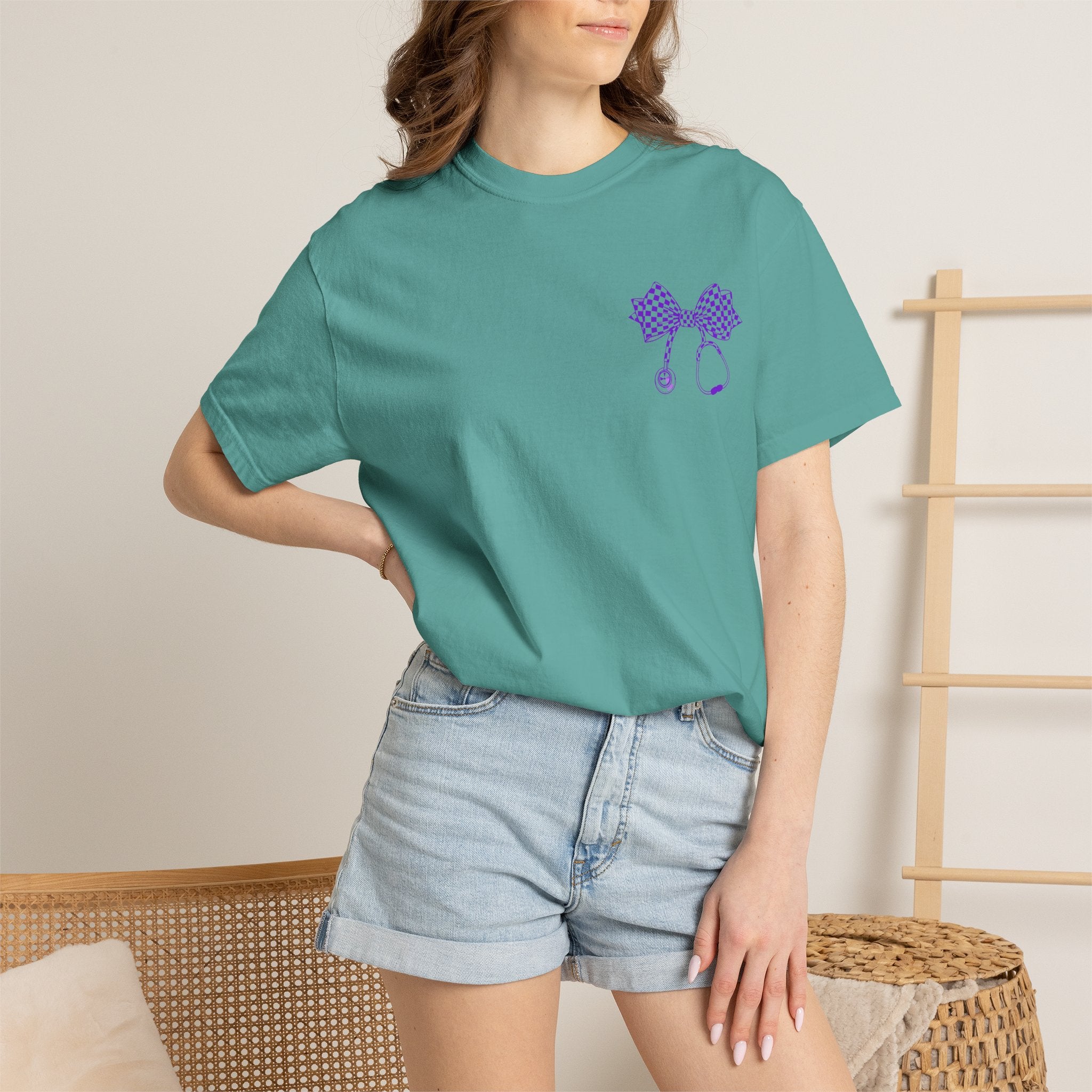 Nurse Stethoscope Bow T Shirt Checkered Medical Ribbon Tee