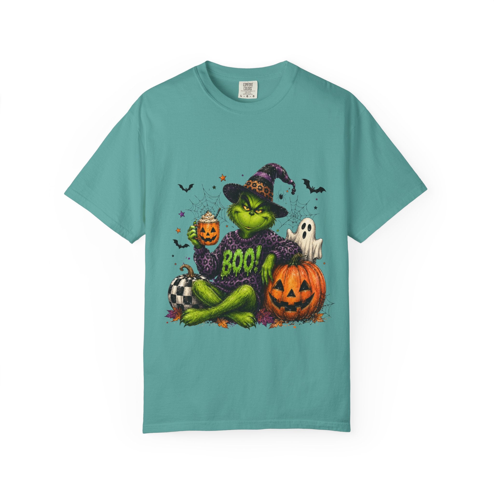 Halloween Grinch T Shirt BOO Witch Hat Pumpkin Graphic Tee