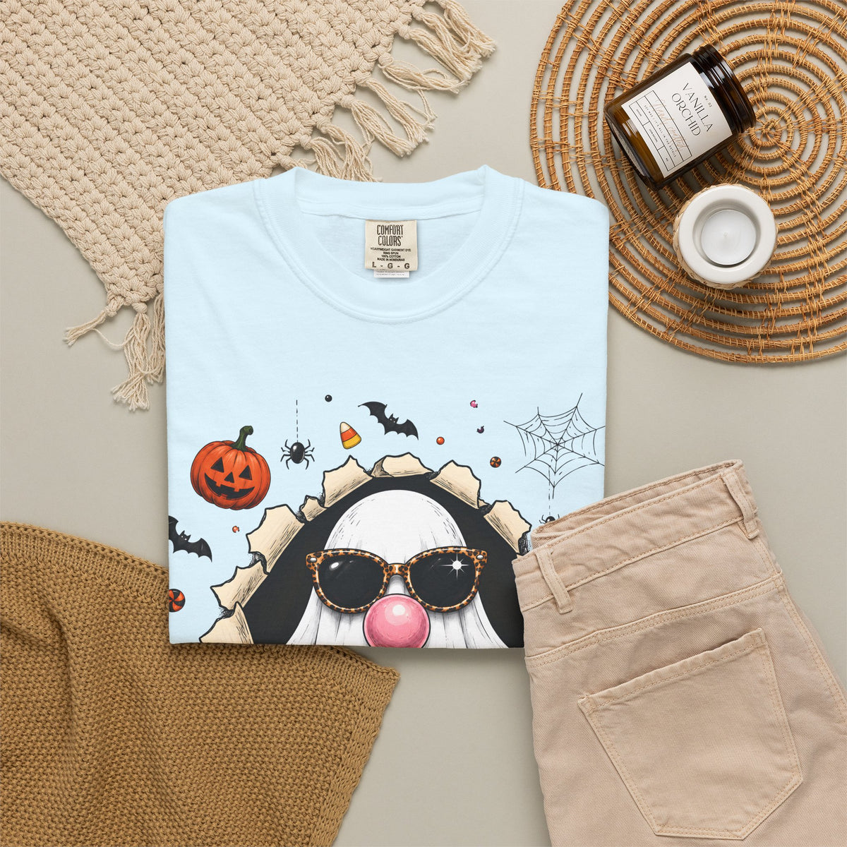 Halloween Gnome T-Shirt Funny Bubblegum Ghost and Leopard Butt Graphic Tee